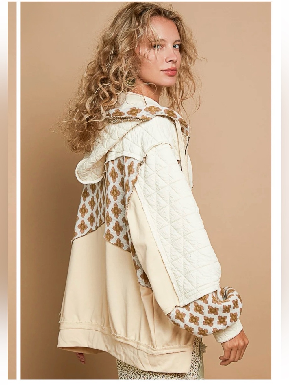 New: POL “Autumn” Boho Flower Patchwork Quilted Full Zip Hooded Jacket• Large